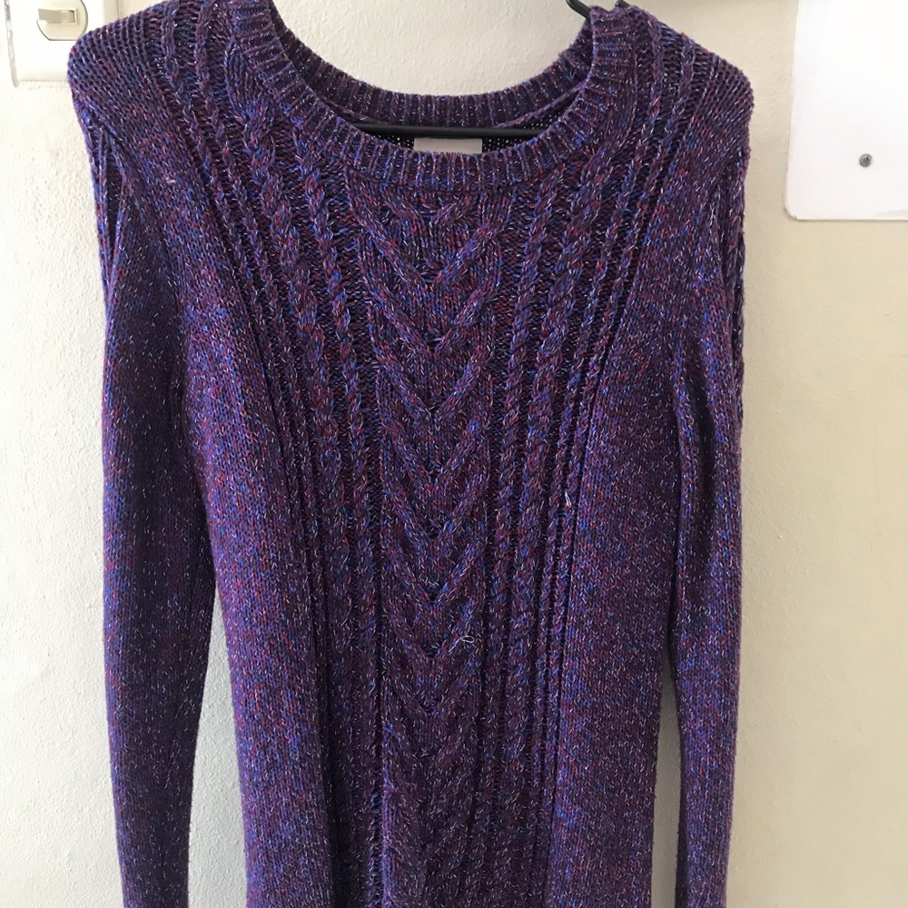 blue and purple cold weather sweater